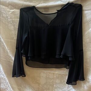 Topshop Black Bell Sleeve Crop Blouse